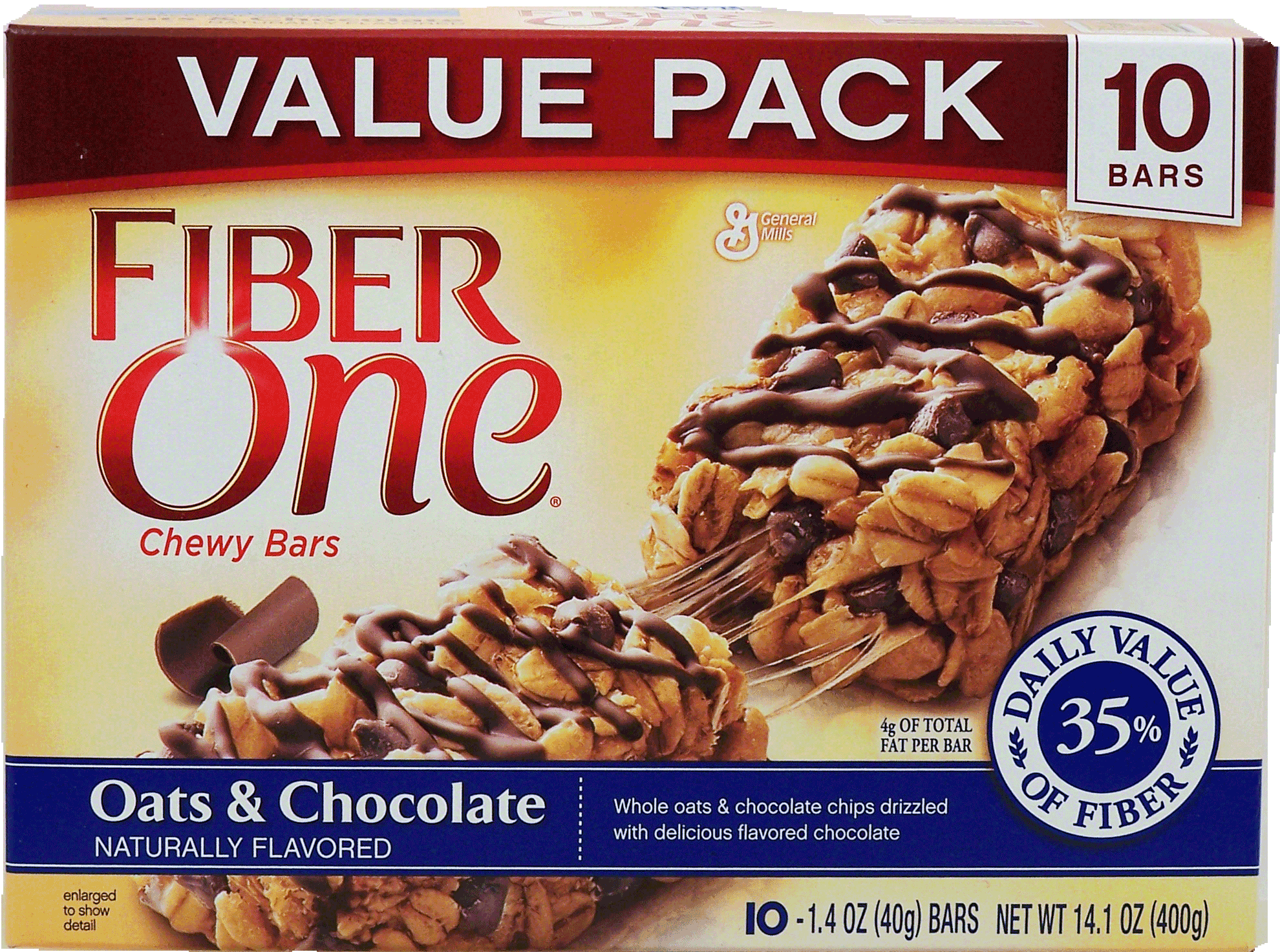 Fiber One oats & chocolate chewy bars, whole oats & chocolate chips drizzled with flavored chocolate, 10-bars Full-Size Picture